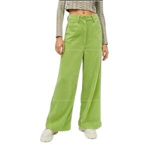Urban Outfitters Super High Waist Wide Leg Lime Green Soft Corded Pants Sz 4
